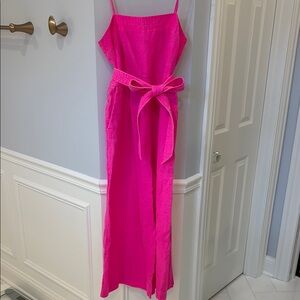 J. Crew Pink Satin Jumpsuit with Wide-Leg Pants and Belt
